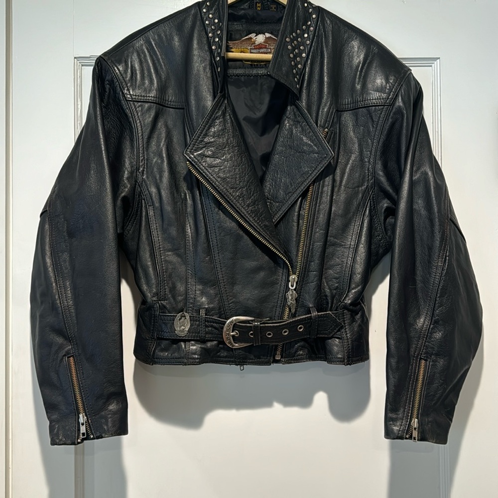 Harley-Davidson leather studded riding jacket vintage 1990-91 ladies MEDIUM